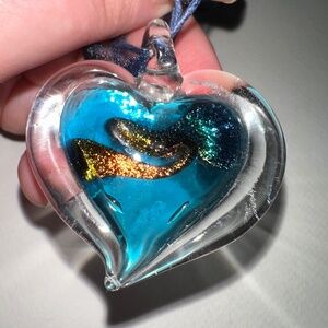 Handmade Glass Heart Pendant Necklace – Blue Swirl Artisan Jewelry